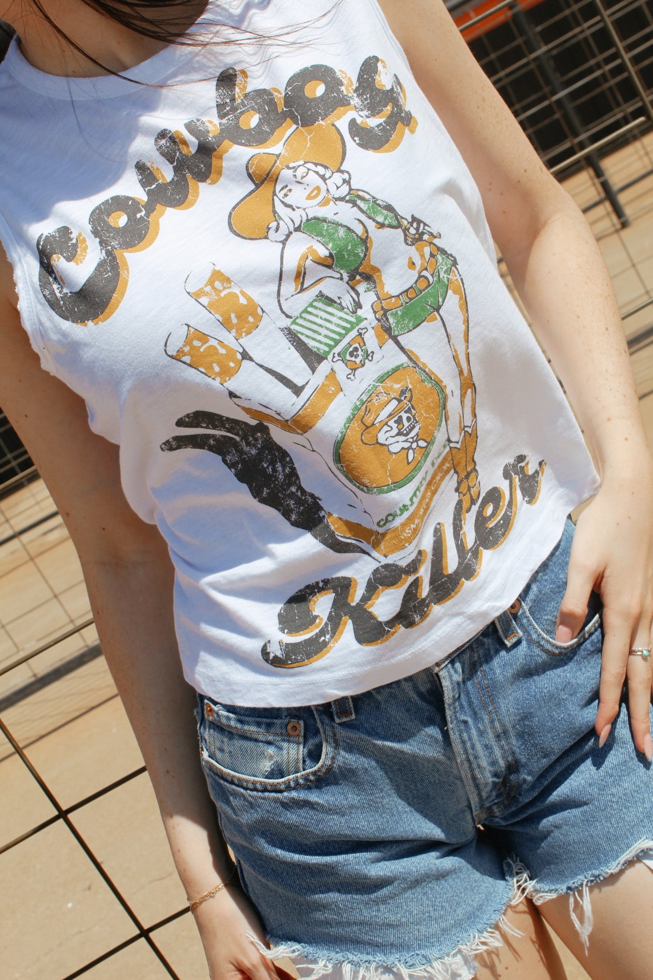 Cowboy Killer Graphic Muscle Tank Cropped