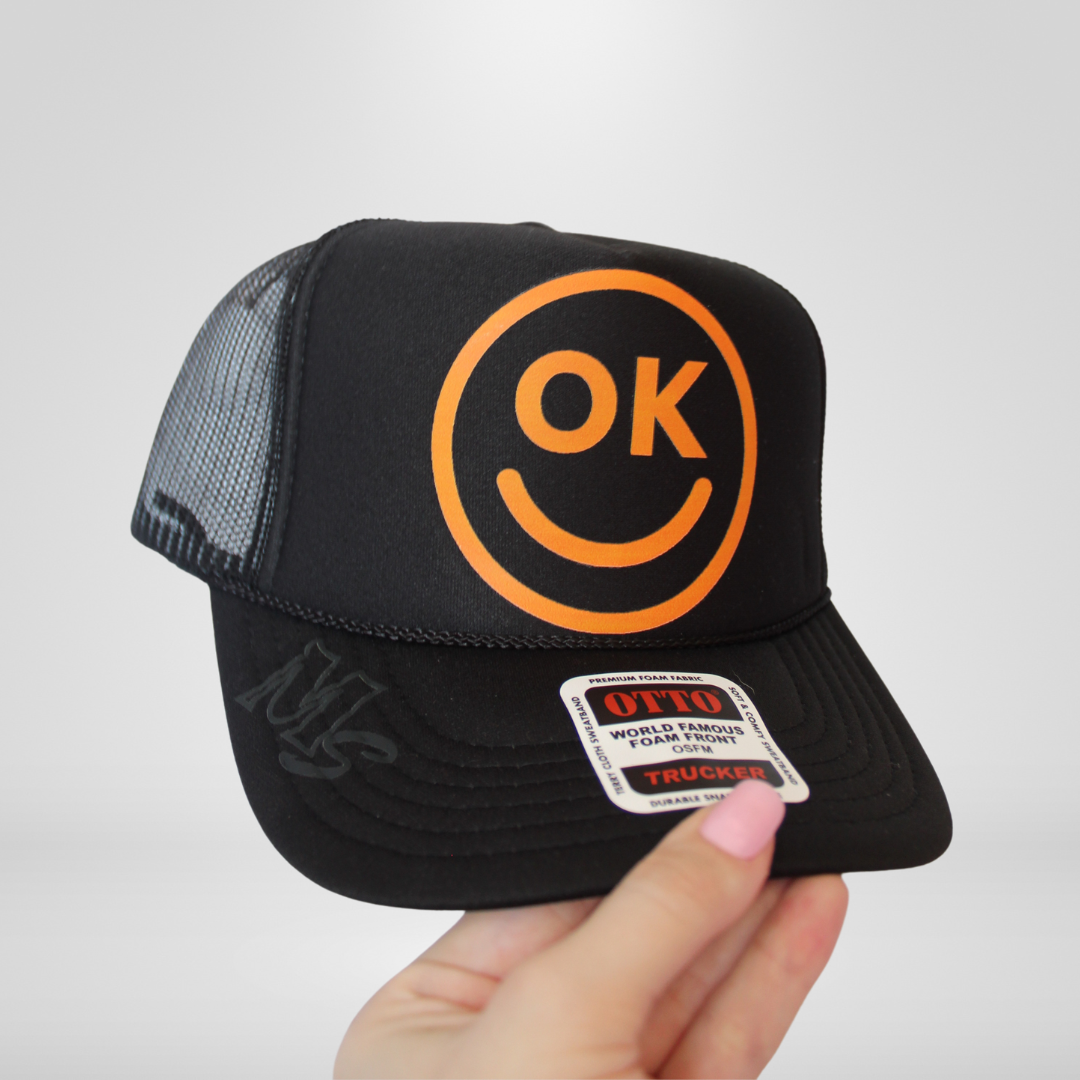 OK Smiley Trucker Hat - Black