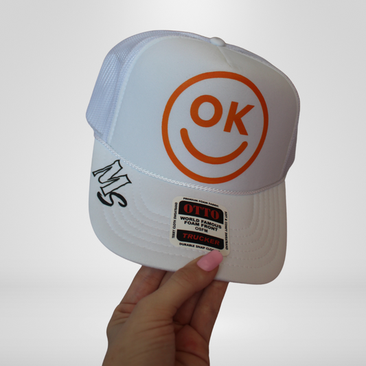 OK Smiley Trucker Hat - White